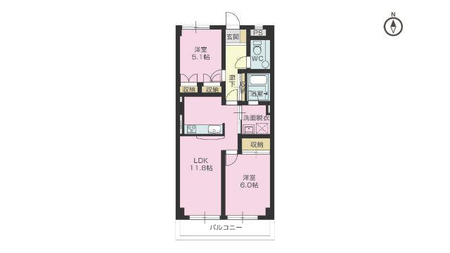賃貸物件（住居用）フォンテーヌI　2LDK　56.70m²